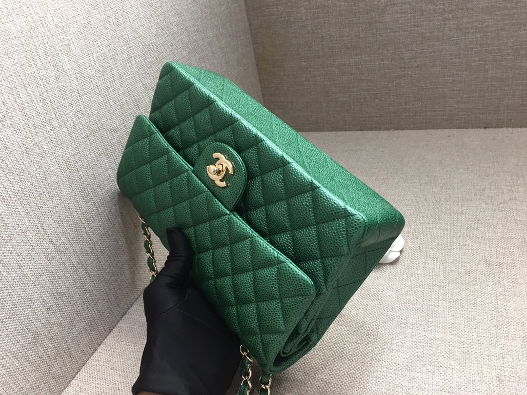 Medium Classic Flap Caviar Bag A01112 Green/Gold